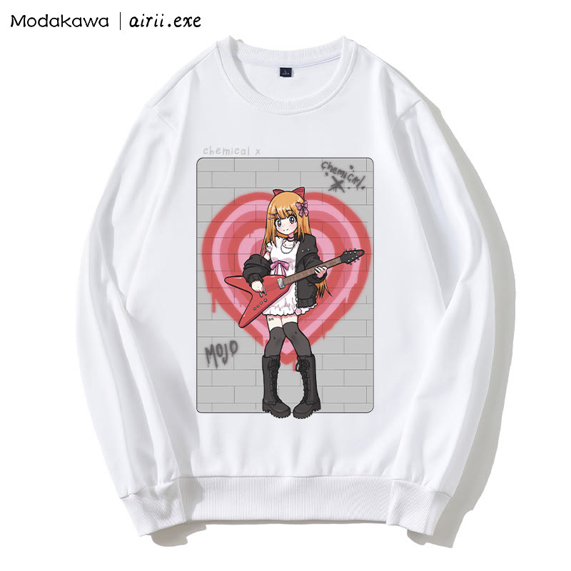 MODAKAWA X airii.exe CHEMICAL Sweatshirt mit Rundhalsausschnitt und Buchstabendruck „Gitarrenmädchen“ - White - 5XL - image 5