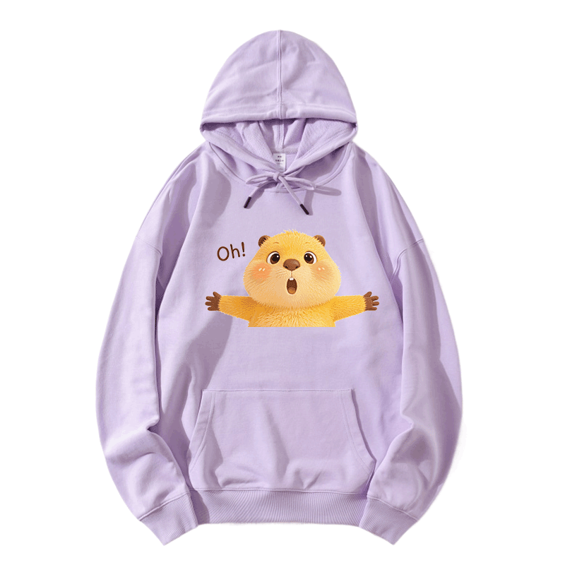 OH Capybara Grafik Modakawa Lockerer Baumwoll-Misch-Hoodie - Light Purple - 5XL - image 5