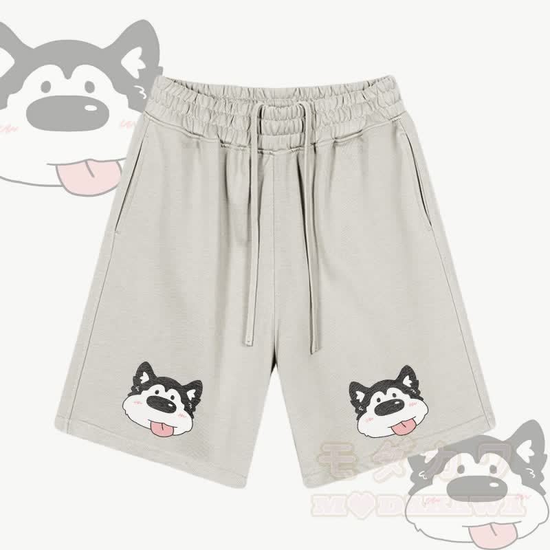 MODAKAWA Shorts mit Hundemotiv „Zunge raus“ und Kordelzug - Aprikose - 2XL - image 4