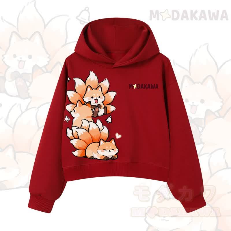 MODAKAWA Cropped Cotton Hoodie mit niedlichem Fuchs-Motiv - Rot - 3XL - image 12