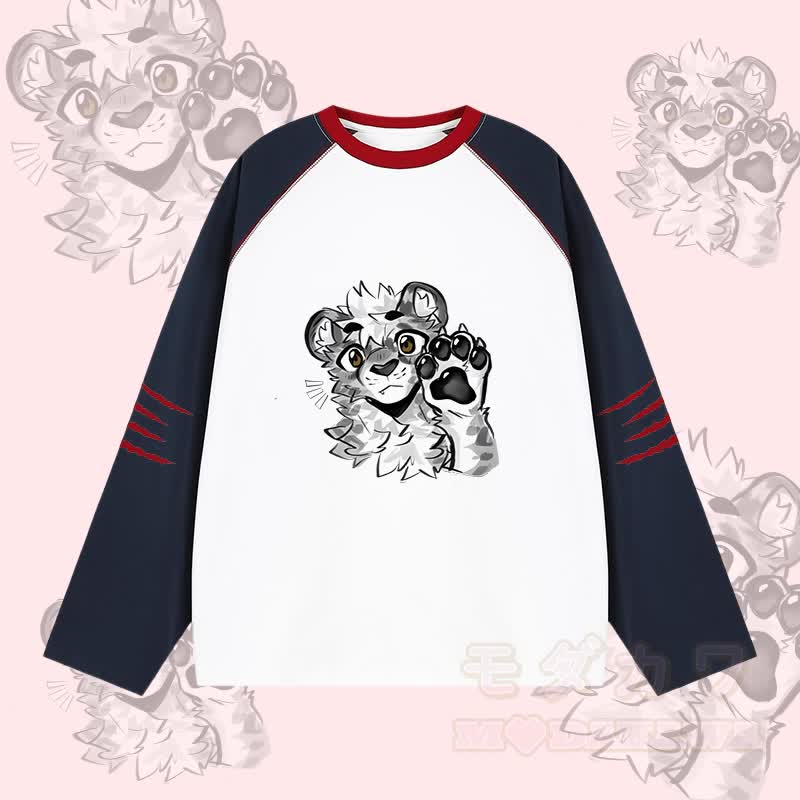 MODAKAWA X atka Tiger Paw Wave Graphic Farben Block Raglan Sleeve Long Sleeve T-Shirt - Weiß - 2XL - image 3