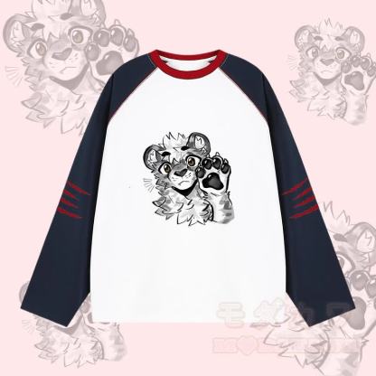 MODAKAWA X atka Tiger Paw Wave Graphic Farben Block Raglan Sleeve Long Sleeve T-Shirt - Weiß - 2XL - image 3