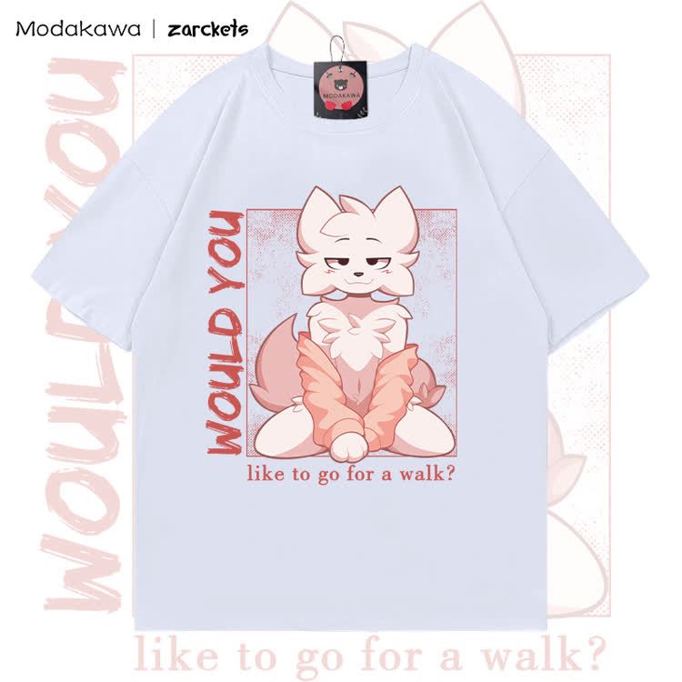 MODAKAWA X zarckets WOULD YOU Anime Fuchs Charakter Grafik 100% Baumwolle T-Shirt - White - 5XL - image 3