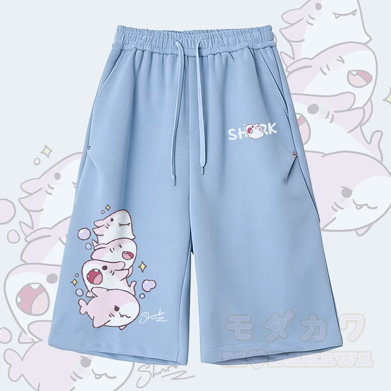 Modakawa Wide Leg Cropped Pants mit Hai-Motiv - Blau B - 2XL - image 3