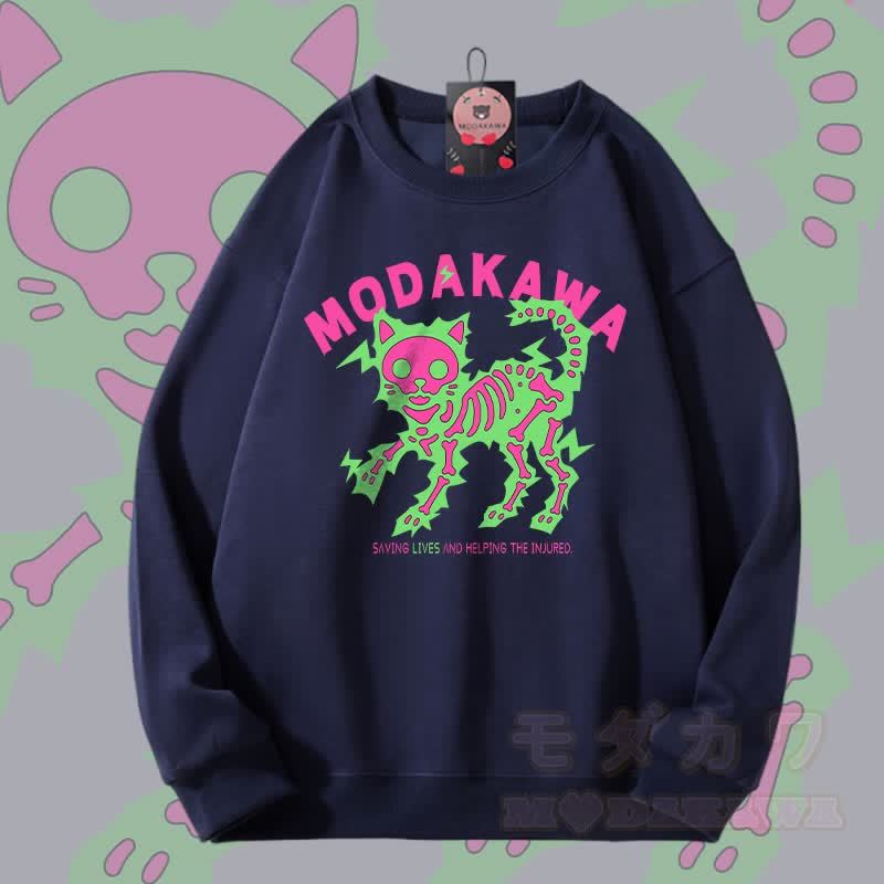 MODAKAWA Unisex-Sweatshirt mit elektrisiertem Skelettkatzen-Motiv - Purpurblau A - 5XL - image 4