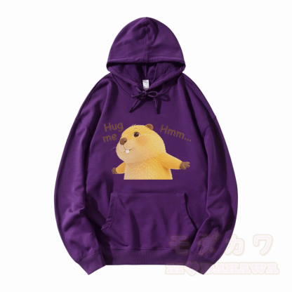 HUG ME Capybara Grafik Modakawa Loose Baumwoll-Mischgewebe-Hoodie - Lila - 5XL - image 6