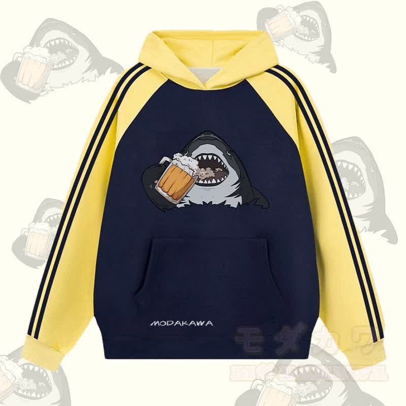 MODAKAWA Hoodie mit Hai-Bier-Motiv, Farbblock-Design, Fleece-Futter - Purpurblau - 2XL - image 3