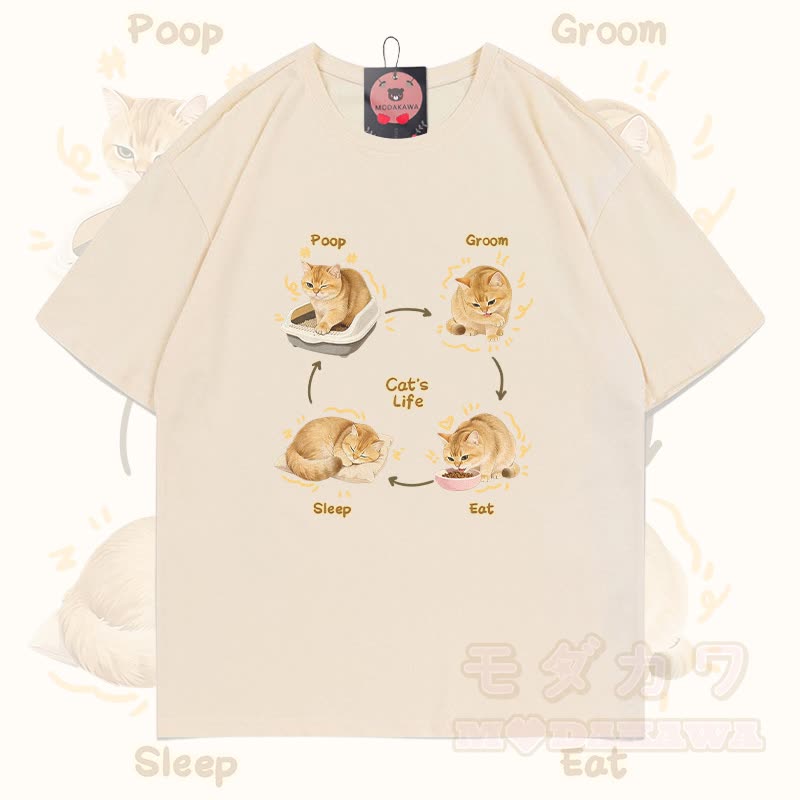 Modakawa T-Shirt mit Katzenleben-Motiv, 100 % Baumwolle - Aprikose - 5XL - image 5