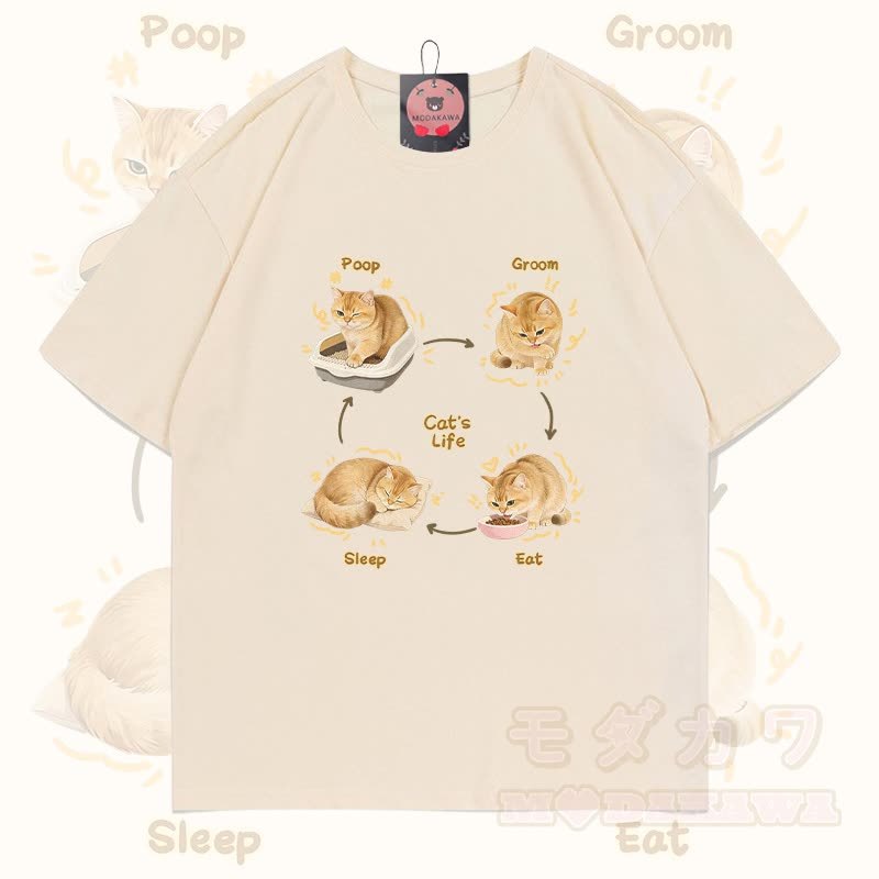 Modakawa T-Shirt mit Katzenleben-Motiv, 100 % Baumwolle - Aprikose - 5XL - image 5