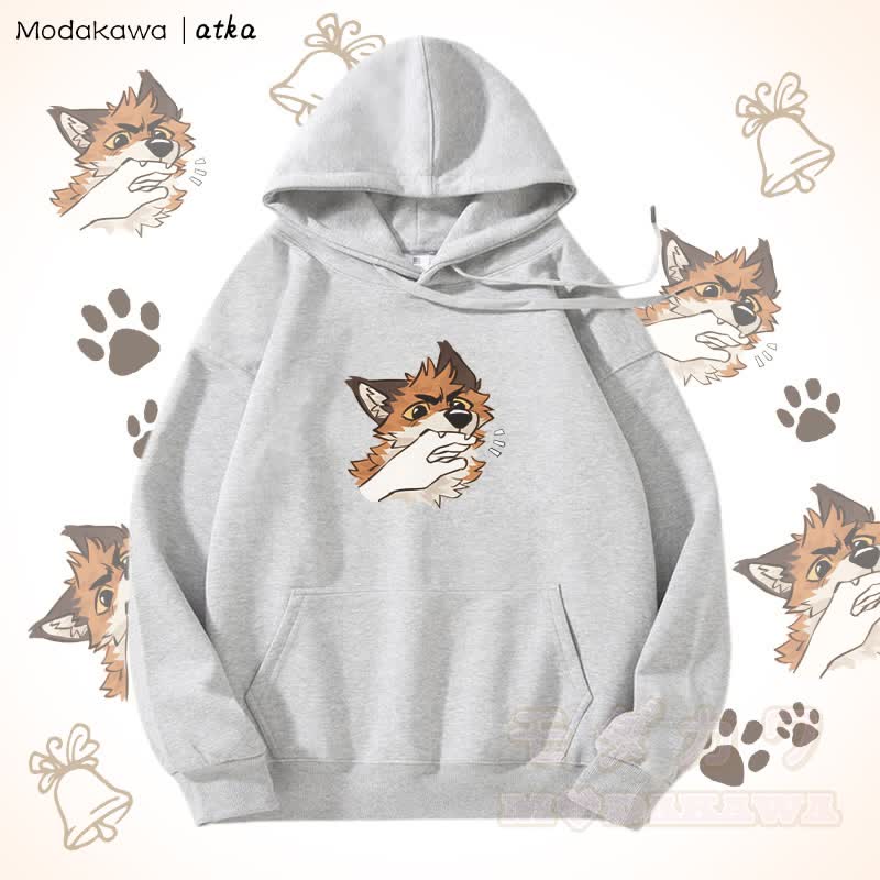 Verspielter Hoodie mit Fuchs-Grafik und Fleecefutter - Grau - 5XL - image 5