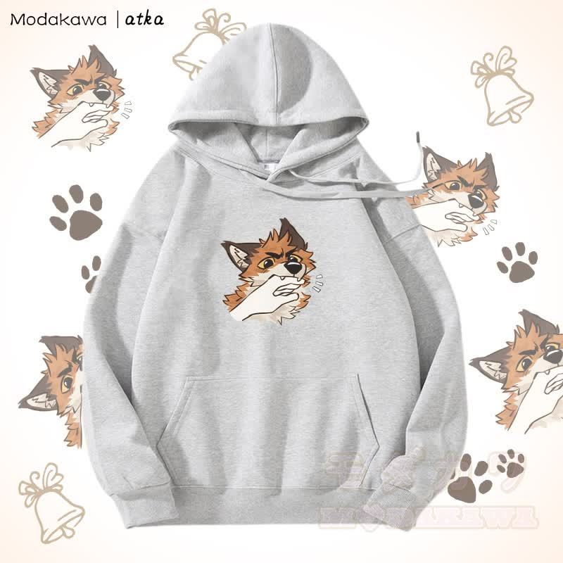 Verspielter Hoodie mit Fuchs-Grafik und Fleecefutter - Grau - 5XL - image 5