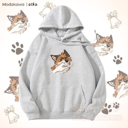 Verspielter Hoodie mit Fuchs-Grafik und Fleecefutter - Grau - 5XL - image 5
