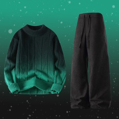 Zweiteiliger Strickpullover mit Farbverlauf und Taschen - Set D - 4XL - image 4