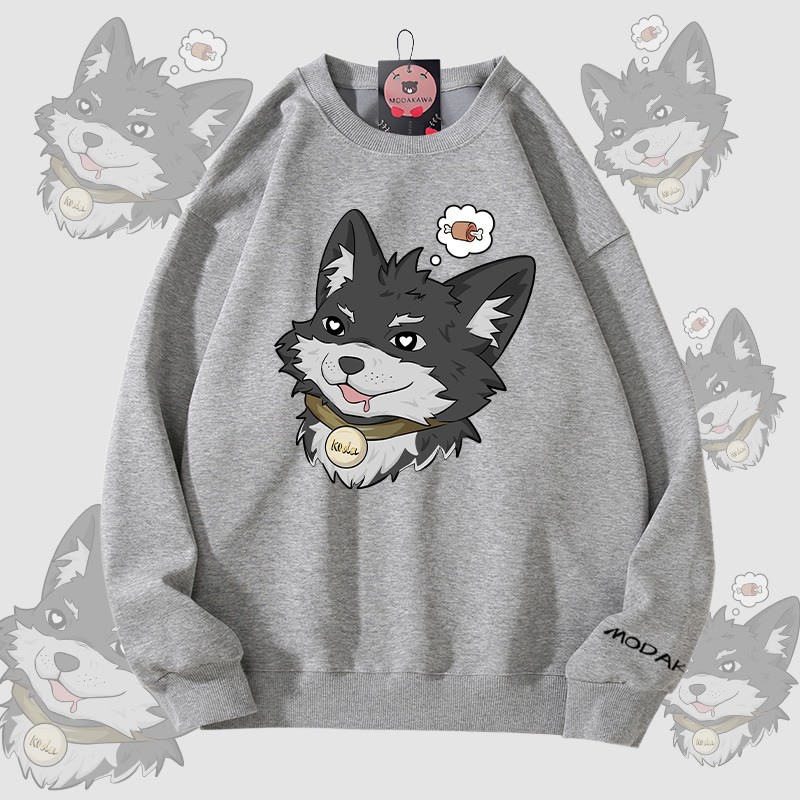 MODAKAWA Koda Thinking About Meat Grafik Unisex Sweatshirt - Grey - 5XL - image 4