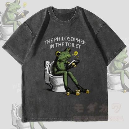 MODAKAWA DER PHILOSOPH AUF DER TOILETTE Frosch-Grafik Unisex Vintage Washed T-Shirt - Schwarz - 4XL - image 4