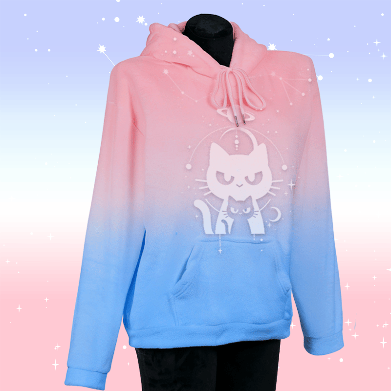 MODAKAWA Gradient Cosmic Cat Grafik-Plüschhoodie mit Hasenohren - Pink&Blue - 4XL - image 2