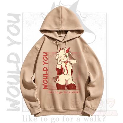 MODAKAWA Anime-Ziegen-Grafik Langarm-Hoodie mit Minirock Zweiteiler-Set - Braunes Oberteil - 5XL - image 8
