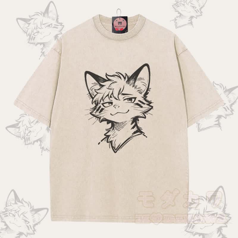 MODAKAWA Verspieltes Fuchsjungen-Grafik-Unisex-Vintage-T-Shirt - Aprikose - 5XL - image 3