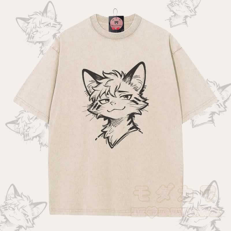 MODAKAWA Verspieltes Fuchsjungen-Grafik-Unisex-Vintage-T-Shirt - Aprikose - 5XL - image 3