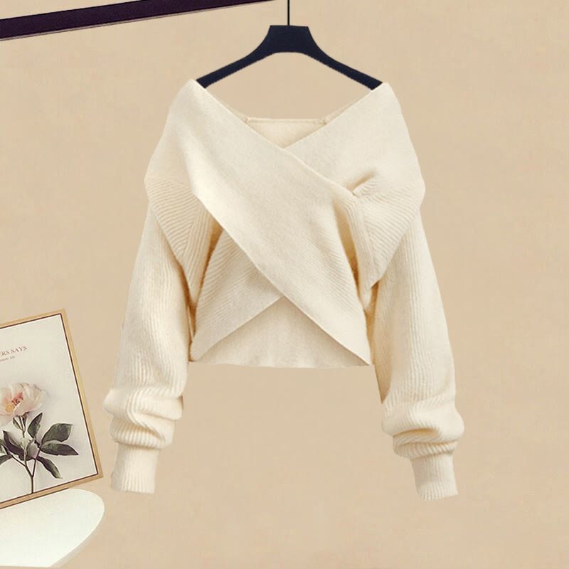 Schwarzes Oberteil mit Kreuzstrickmuster, dazu passende Hose und Rock mit weitem Bein - Sweater - XL - image 2