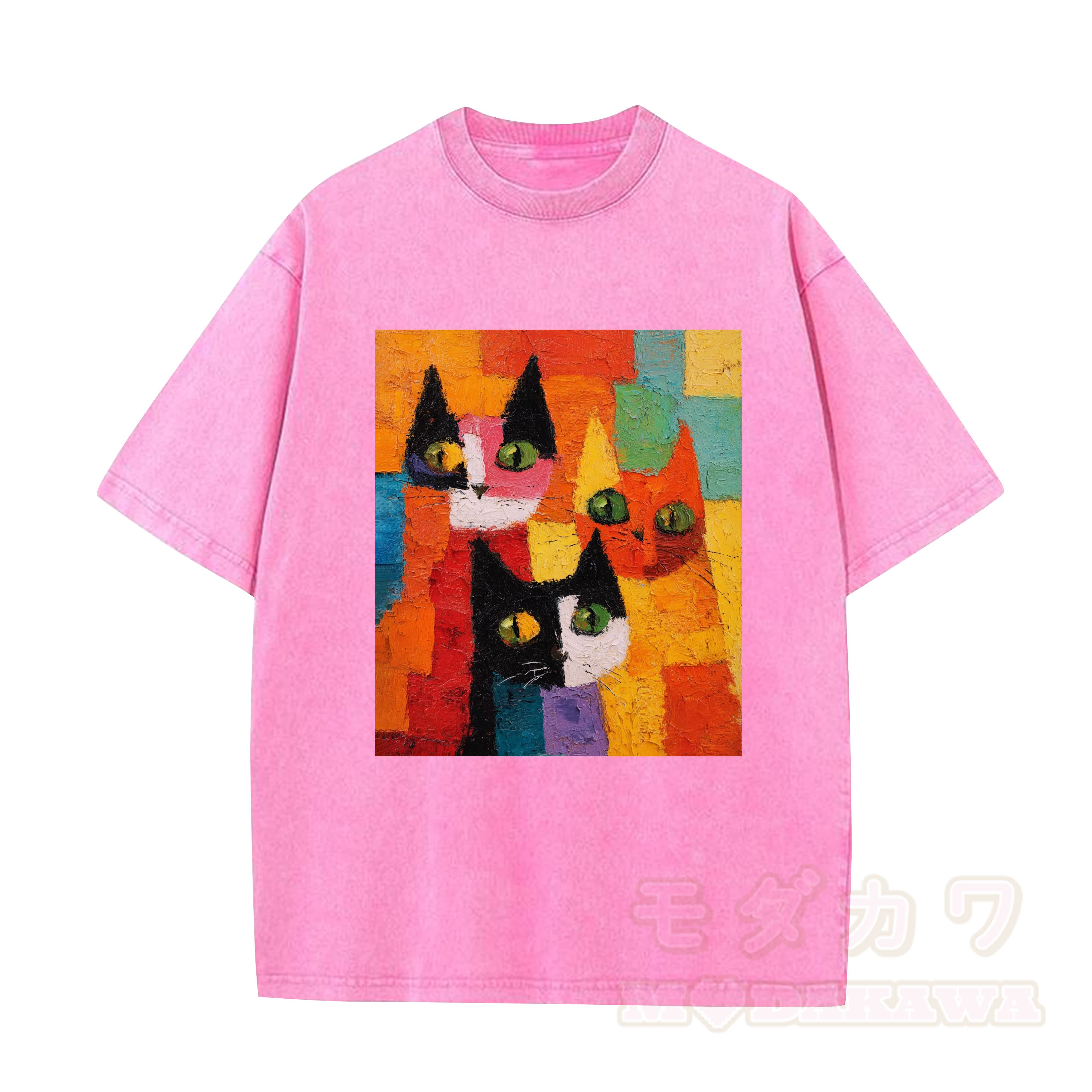 MODAKAWA T-Shirt im Vintage-Look mit niedlichem Katzenmotiv - Rosa - 5XL - image 7