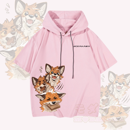 MODAKAWA X atka Funny Fox Graphic Kurzarm-Hoodie - Rosa - 3XL - image 4