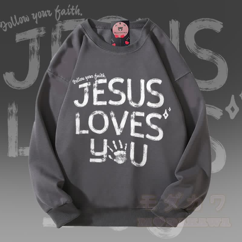 MODAKAWA JESUS ​​LOVES YOU Grafik Unisex Sweatshirt - Dunkelgrau - 5XL - image 3