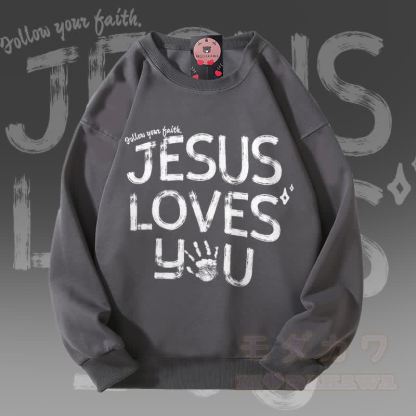 MODAKAWA JESUS ​​LOVES YOU Grafik Unisex Sweatshirt - Dunkelgrau - 5XL - image 3