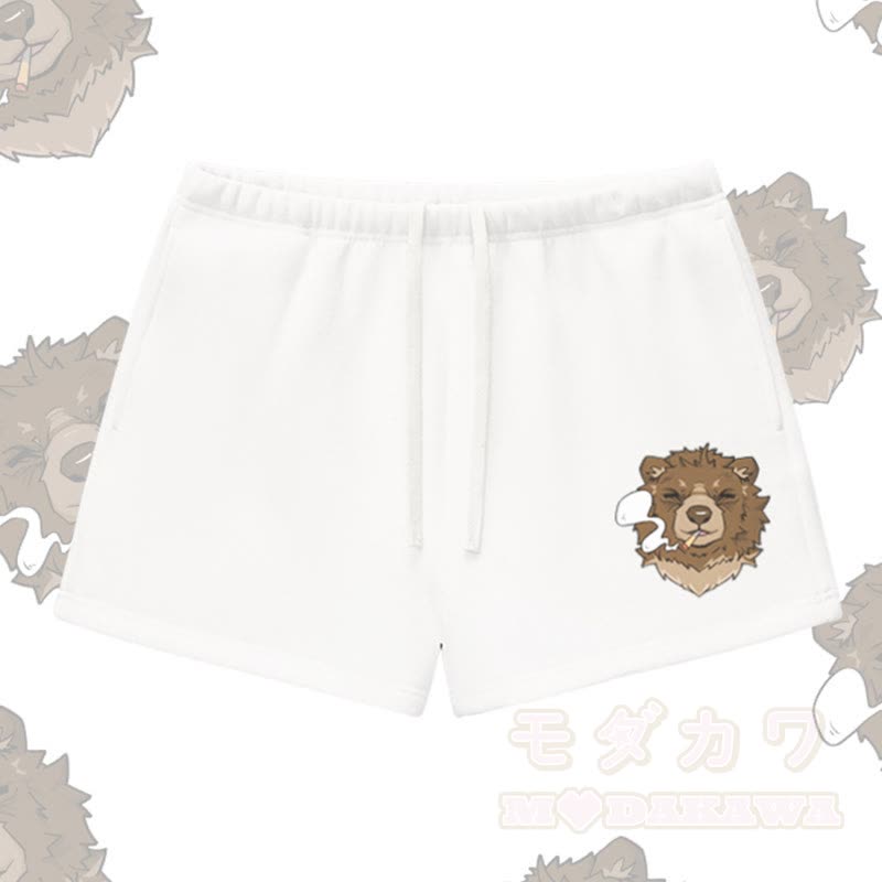 MODAKAWA Shorts mit Raucherbär-Motiv, dick mit Fleece gefüttert - Weiß - L - image 4