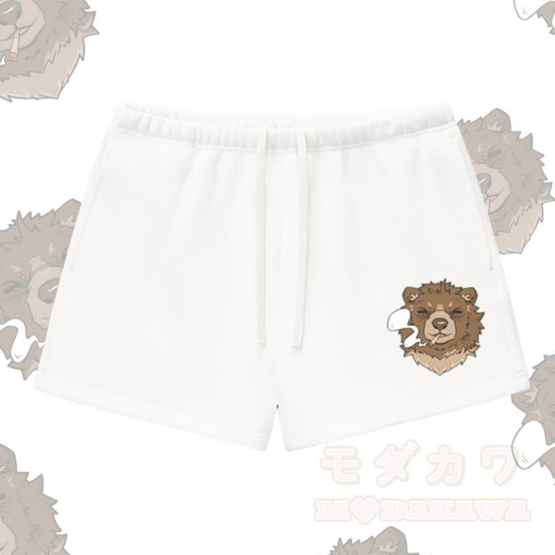 MODAKAWA Shorts mit Raucherbär-Motiv, dick mit Fleece gefüttert - Weiß - L - image 4