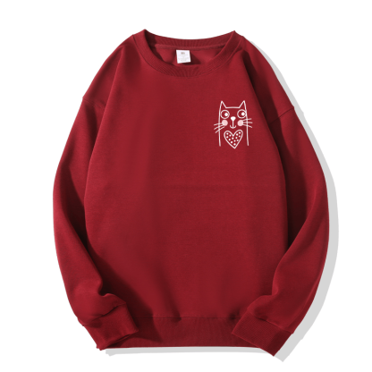 Sweatshirt mit Katzenmotiv und Rundhalsausschnitt - Wine Red - 5XL - image 7