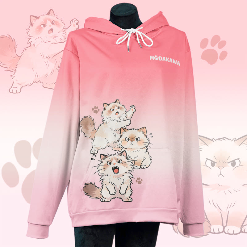 MODAKAWA Pullover-Hoodie mit Allover-Print einer wütenden Katze - Pink - 8XL - image 2