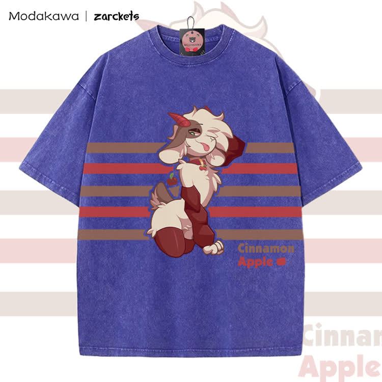 MODAKAWA X zarckets CINNAMON APPLE Goat Graphic Vintage Washed T-Shirt - Blue - 5XL - image 5