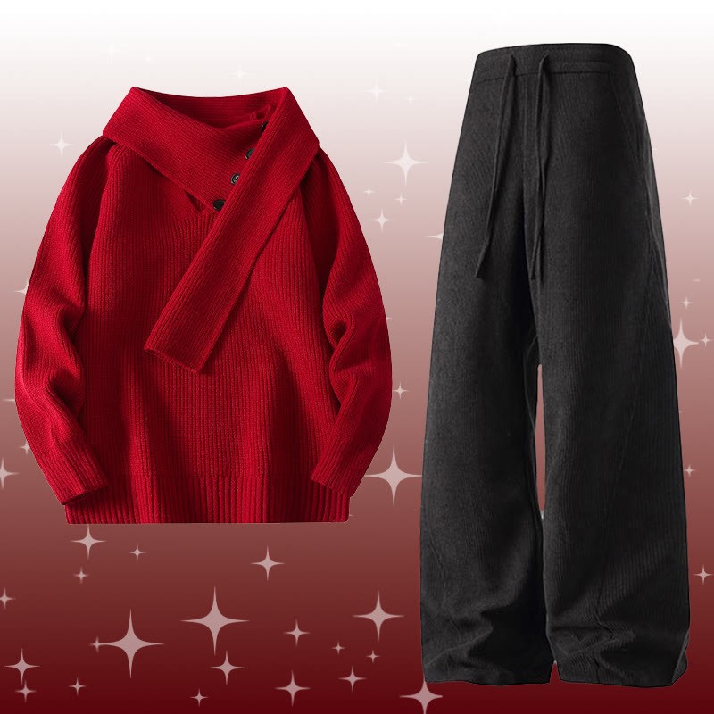 Zweiteiler bestehend aus unregelmäßig gestricktem Pullover und Cordhose - Set G - 4XL - image 7