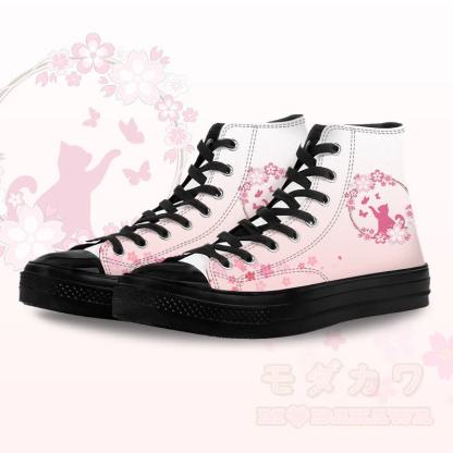 Modakawa Gradient High Top Canvas Schuhe mit Blumen- und Katzenmotiv - Schwarz B - 45 - image 5