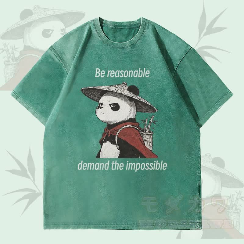 MODAKAWA BE REASONABLE Panda Graphic Unisex Vintage Washed T-Shirt - Grün - 4XL - image 3