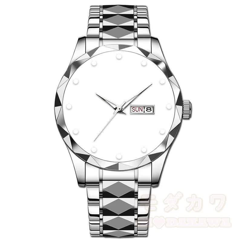 Herrenuhr mit dualem chinesischem und englischem Kalender, Leuchtzeigern, diamantförmigem Spiegel - Silber - image 8
