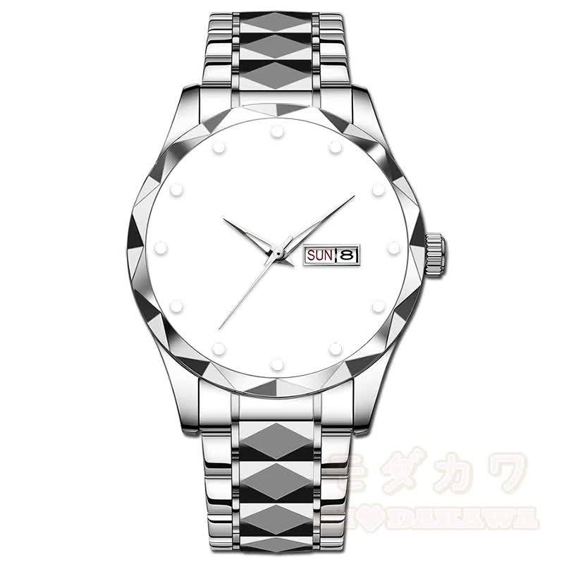 Herrenuhr mit dualem chinesischem und englischem Kalender, Leuchtzeigern, diamantförmigem Spiegel - Silber - image 8