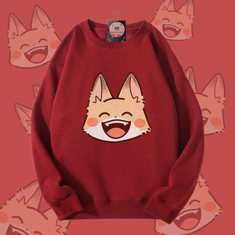 MODAKAWA Unisex-Sweatshirt mit lächelndem Fuchs-Motiv - Wine Red - 5XL - image 2