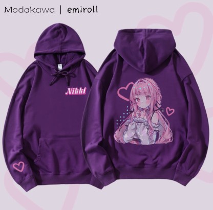 MODAKAWA X emiroll Nikki Herz-Grafik Baumwollmischung Passender Hoodie - Dark Purple - 5XL - image 5