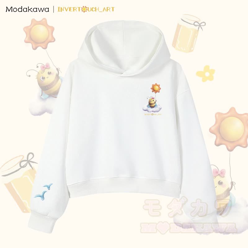 MODAKAWA X INVERTOUCH_ART Cloud Bee Graphic Modakawa Cropped Cotton Hoodie - Weiß C - 3XL - image 9