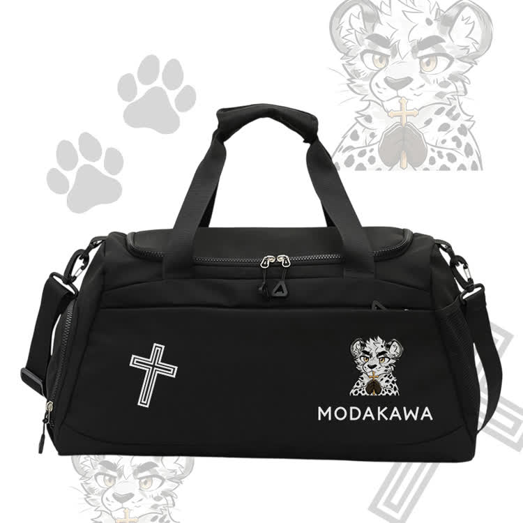 Modakawa Sporttasche mit großem Fassungsvermögen und Leopardenmotiv, die ein Kreuz hält - Black - 55*28*26 cm - image 6