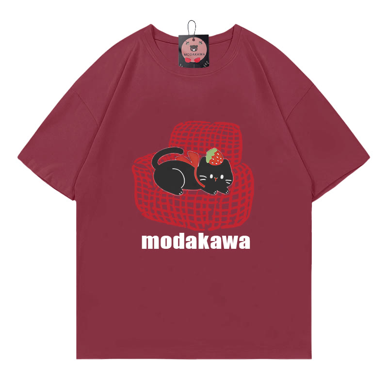 Sofa Kitty Print Modakawa T-Shirt - Wine Red - 5XL - image 4