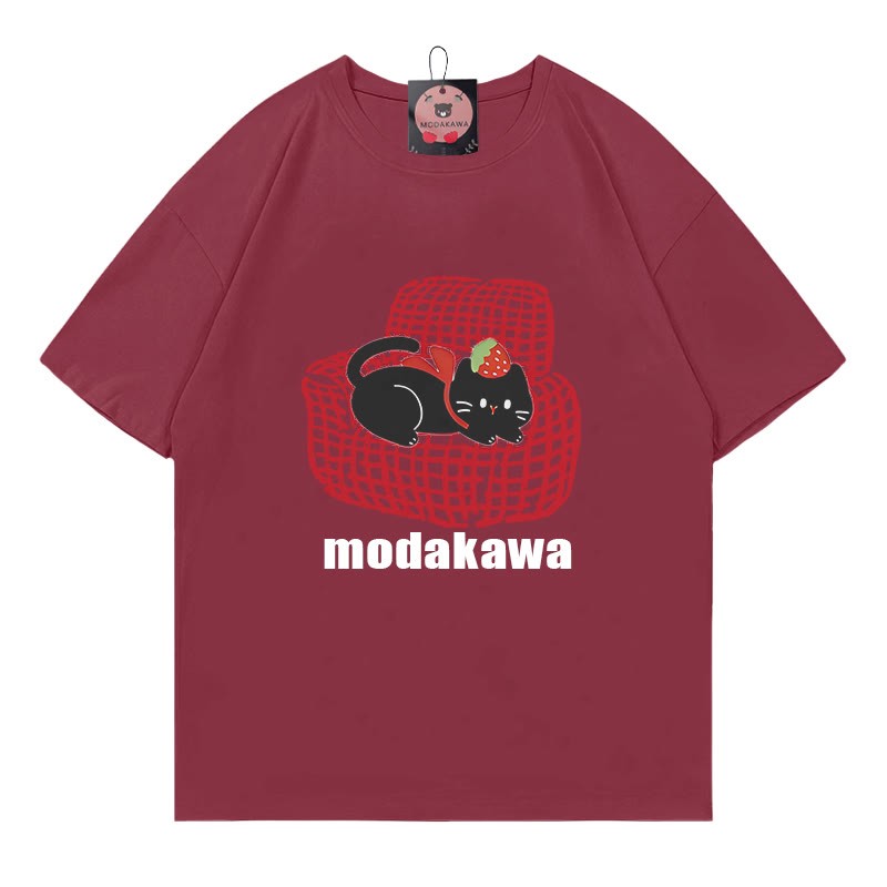Sofa Kitty Print Modakawa T-Shirt - Wine Red - 5XL - image 4