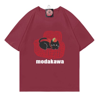 Sofa Kitty Print Modakawa T-Shirt - Wine Red - 5XL - image 4