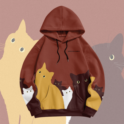 MODAKAWA Pullover-Hoodie mit Farben -Katzenmotiv und Allover-Print - Rust Red - 8XL - image 3