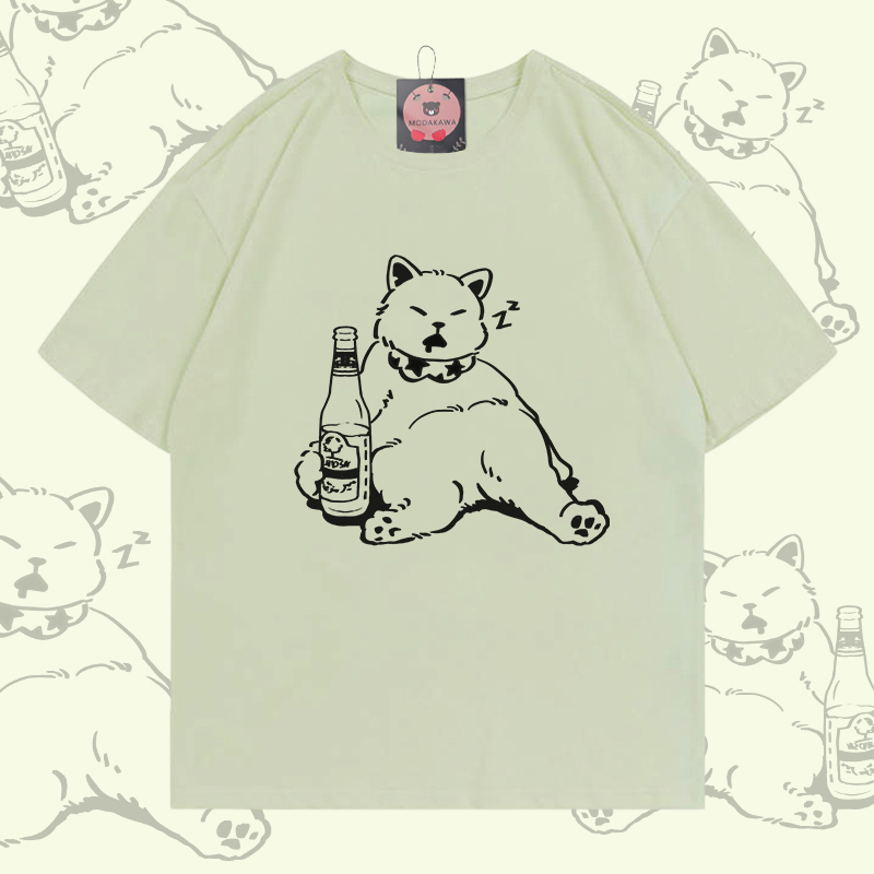 Modakawa T-Shirt aus 100 % Baumwolle mit schlafender Katze - Milky Green - 5XL - image 2