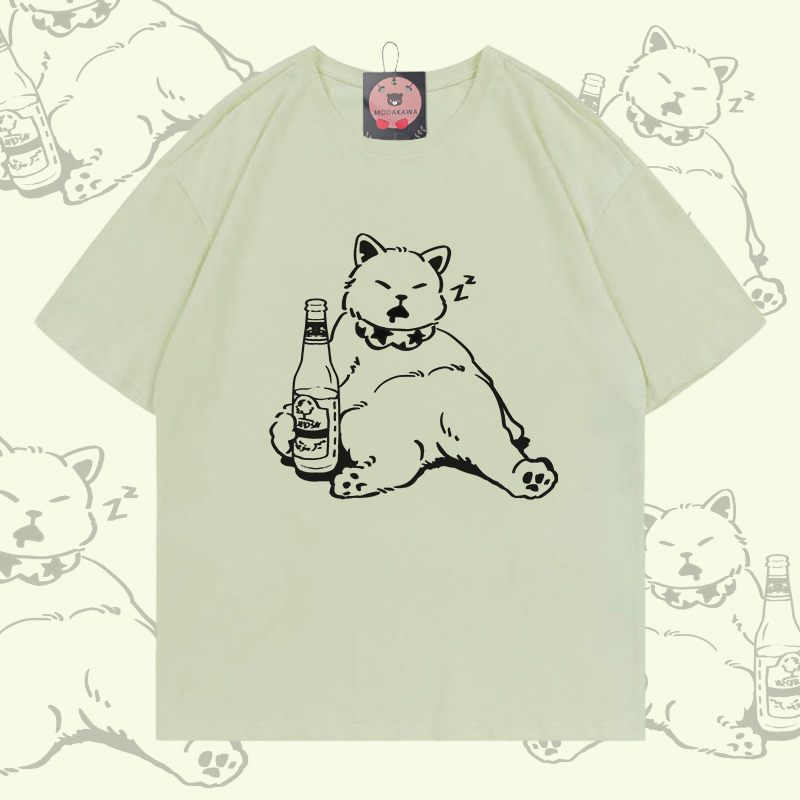 Modakawa T-Shirt aus 100 % Baumwolle mit schlafender Katze - Milky Green - 5XL - image 2