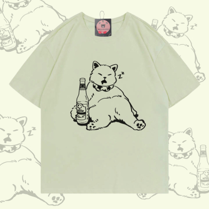 Modakawa T-Shirt aus 100 % Baumwolle mit schlafender Katze - Milky Green - 5XL - image 2