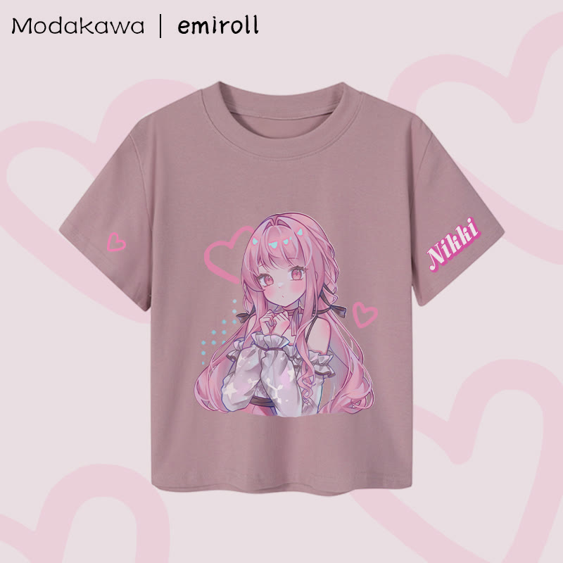 MODAKAWA X emiroll Nikki Heart Graphic Damen Cropped T-Shirt, 92 % gekämmte Baumwolle - Purple - XL - image 4